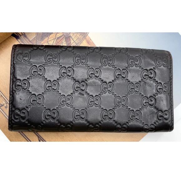 Auth Gucci Guccissima Black Leather Bi-fold Long Wallet W/Box - Picture 3 of 15